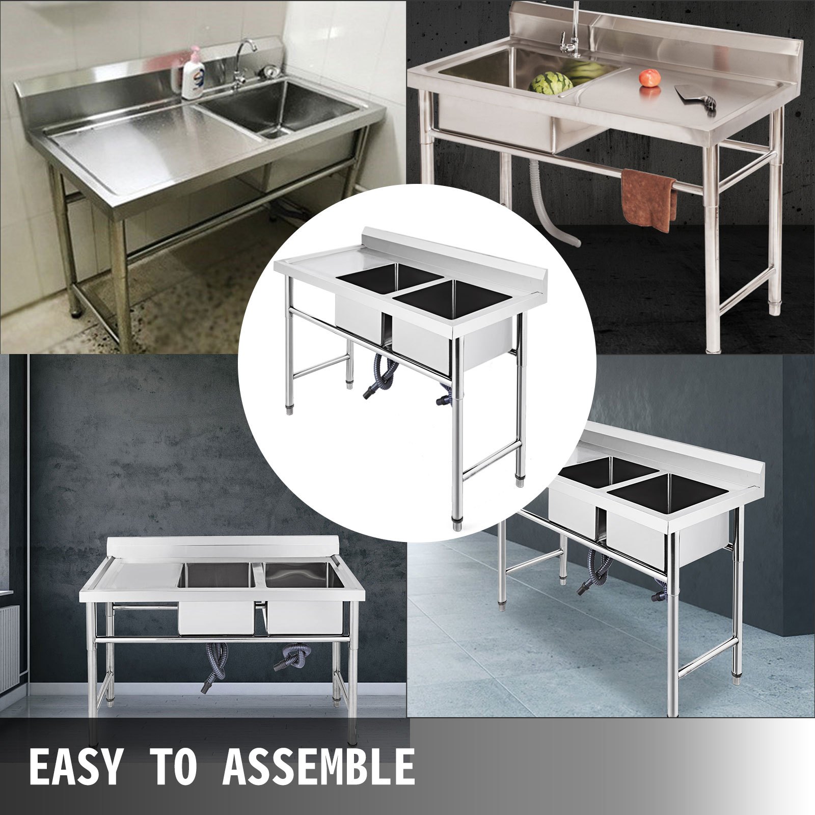 Fregadero 2 Cubetas+Escurridor 130 X 65cm Cocina Desagüe Lavadero Artesanal