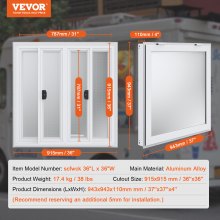 VEVOR Ventana Concesión de Servicio para Camión Alimentos 943 x 943 x 110 mm