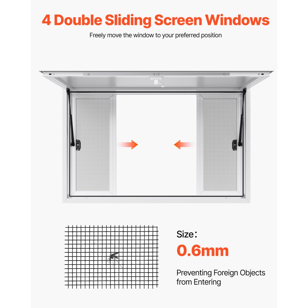 VEVOR Ventana de Concesión de Aleación de Aluminio, para Camiones de Comida, con Ángulo de hasta 85 Grados, 4 Ventanas Corredizas, Puerta Abatible y Gancho de Arrastre, 1346 x 838 mm, Blanco