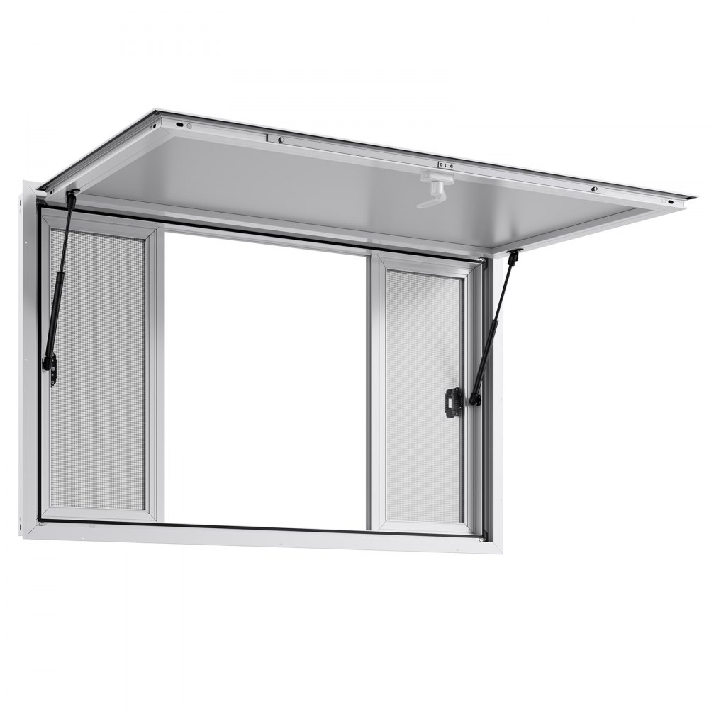 VEVOR Ventana de Concesión de Aleación de Aluminio, para Camiones de Comida, con Ángulo de hasta 85 Grados, 4 Ventanas Corredizas, Puerta Abatible y Gancho de Arrastre, 1346 x 838 mm, Blanco