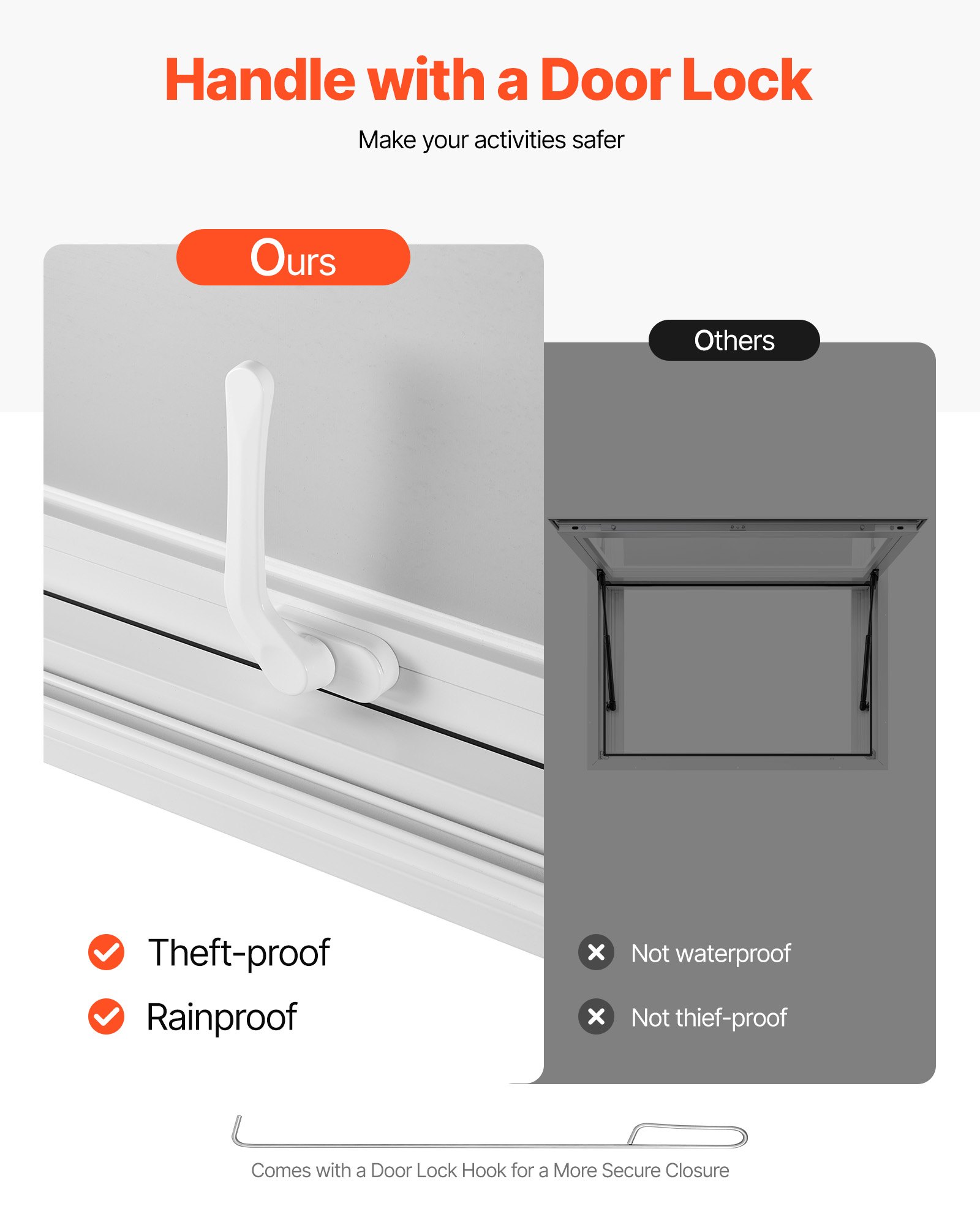 VEVOR Ventana de Concesión de Aleación de Aluminio, para Camiones de Comida, con Ángulo de hasta 85 Grados, 4 Ventanas Corredizas, Puerta Abatible y Gancho de Arrastre, 1346 x 838 mm, Blanco