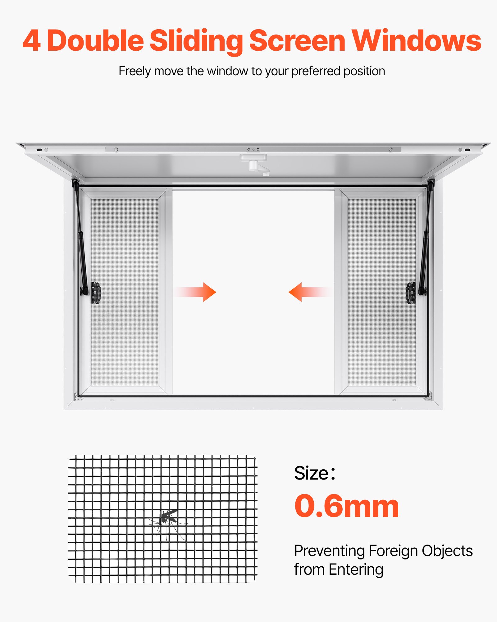 VEVOR Ventana de Concesión de Aleación de Aluminio, para Camiones de Comida, con Ángulo de hasta 85 Grados, 4 Ventanas Corredizas, Puerta Abatible y Gancho de Arrastre, 1346 x 838 mm, Blanco