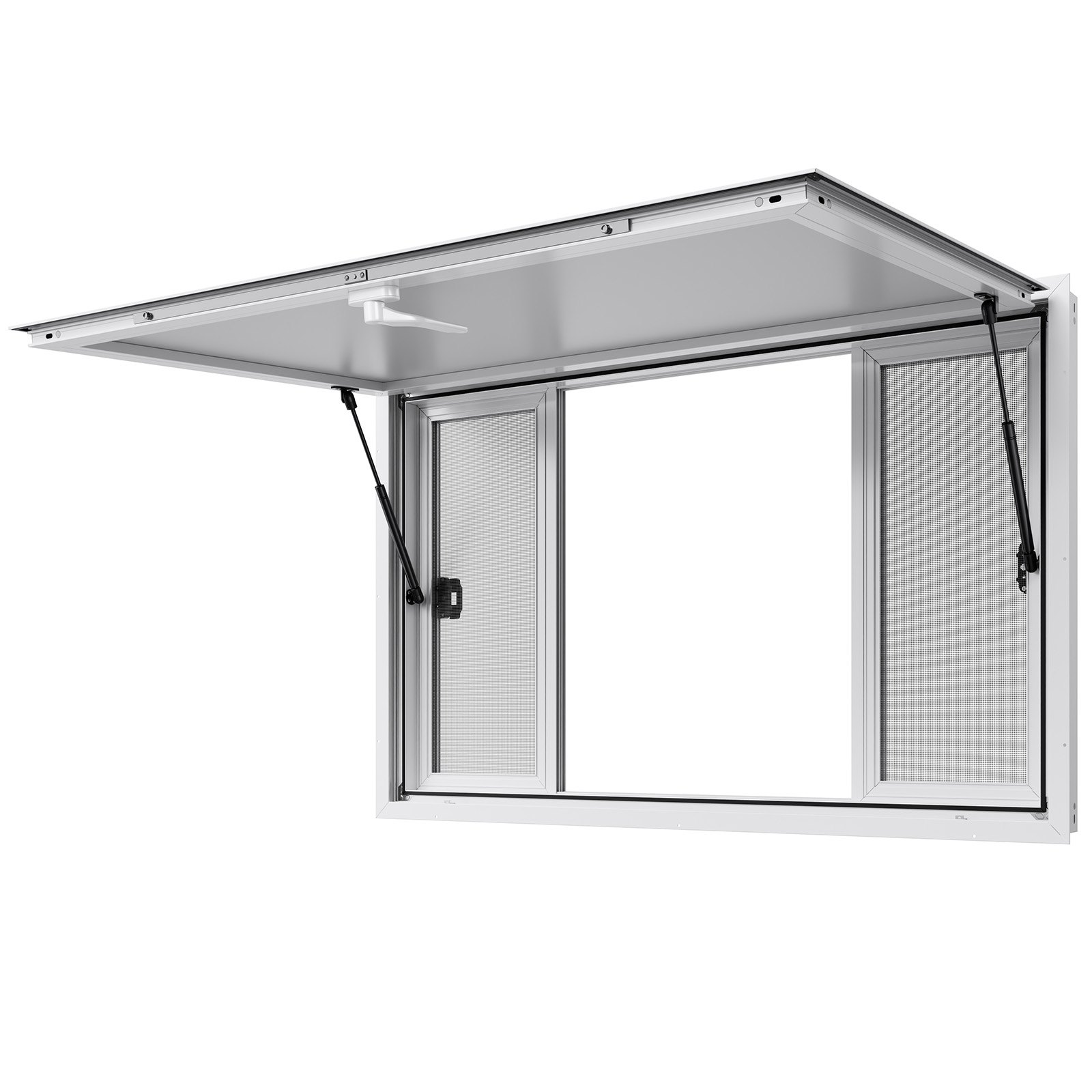 VEVOR Ventana de Concesión de Aleación de Aluminio, para Camiones de Comida, con Ángulo de hasta 85 Grados, 4 Ventanas Corredizas, Puerta Abatible y Gancho de Arrastre, 1346 x 838 mm, Blanco