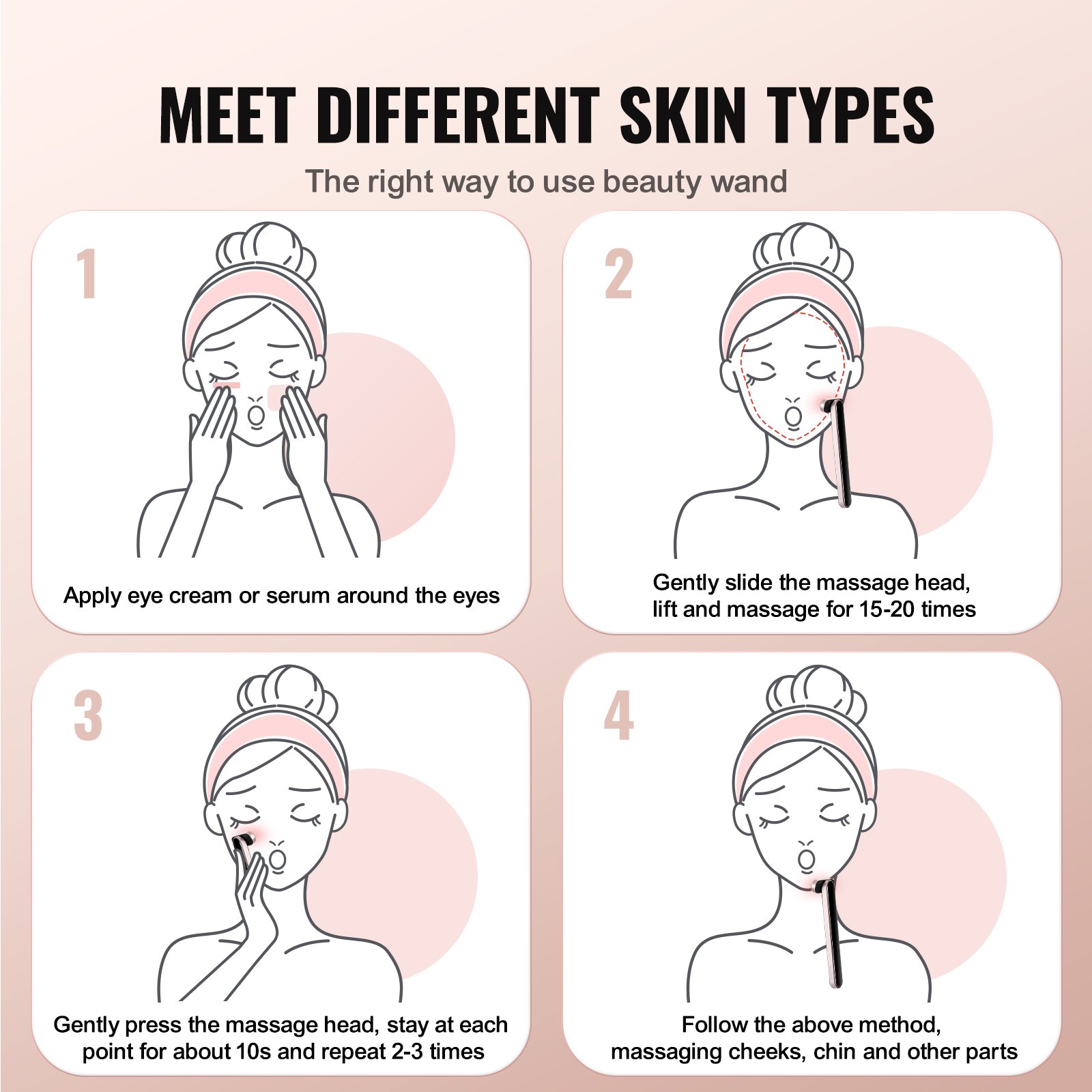 VEVOR Dispositivo de terapia de luz roja para cara, varita de terapia de luz roja 3 en 1 con terapia de calentamiento, varita de belleza LED portátil para masaje facial, cuello y ojos