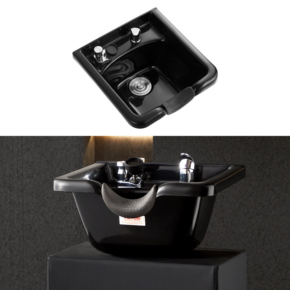 VEVOR Fregadero Móvil para Peluquería Cuenco para Champú de Plástico ABS de 47 x 46 x 25 cm, Fregadero Invertido con Accesorios de Instalación para Peluquería, Salón de Belleza, Centro de Spa, Negro