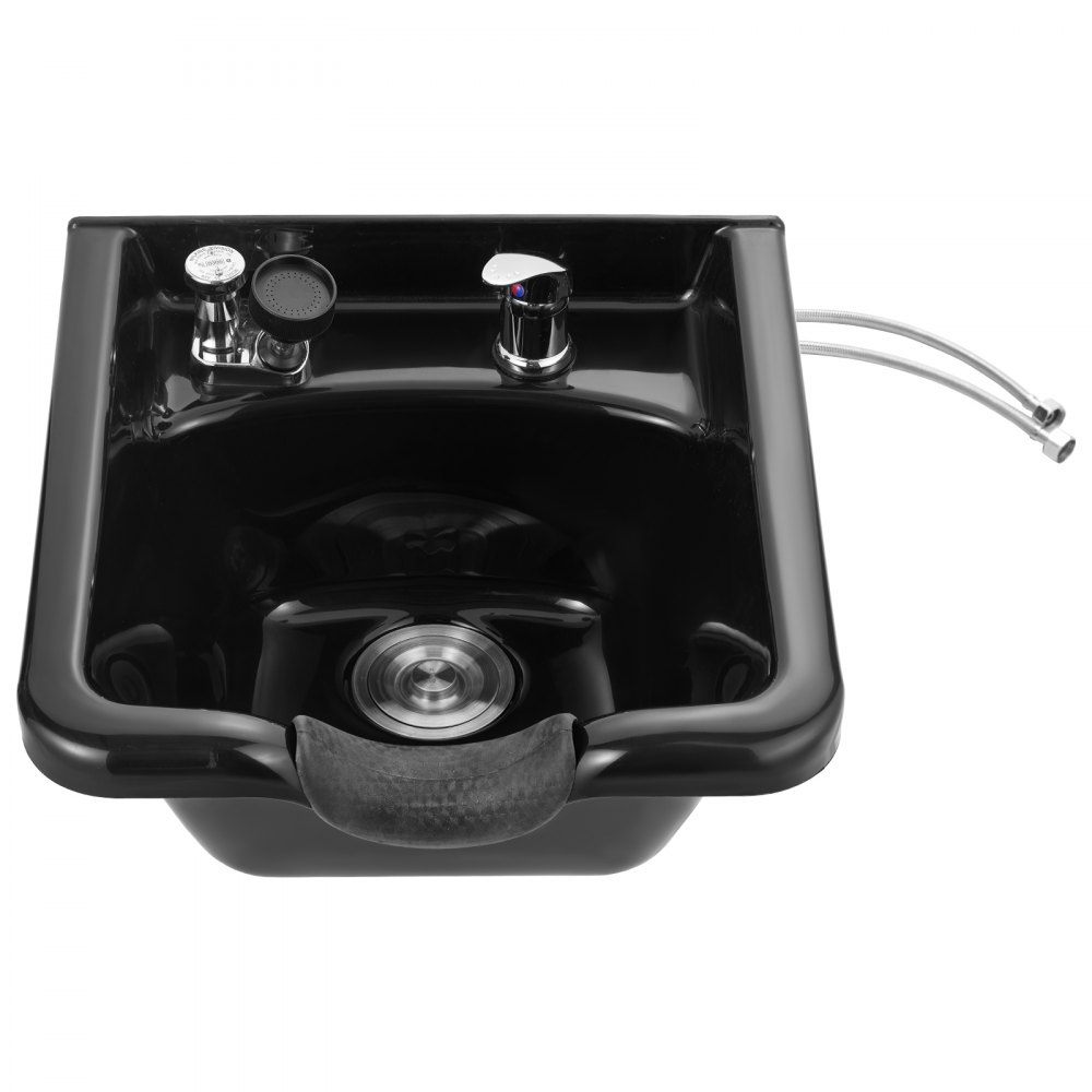 VEVOR Fregadero Móvil para Peluquería Cuenco para Champú de Plástico ABS de 47 x 46 x 25 cm, Fregadero Invertido con Accesorios de Instalación para Peluquería, Salón de Belleza, Centro de Spa, Negro