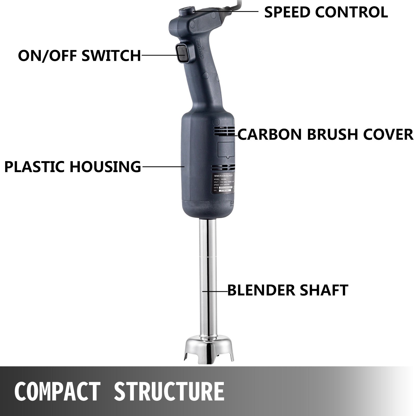 Batidora De Mano Profesional 220w Velocidad Variable 4000-20000rpm Inoxidable