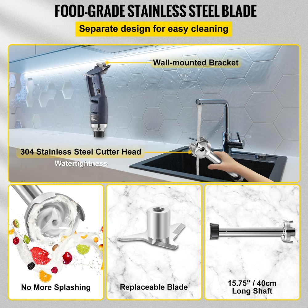 VEVOR Batidoras de Mano Profesional 350w Triturador Industrial de Cocina 4000-16000 RPM Licuadora de Inmersión Comercial de 14.5 Pulgadas de Velocidad Variable Más Profundamente 40cm (Azul)