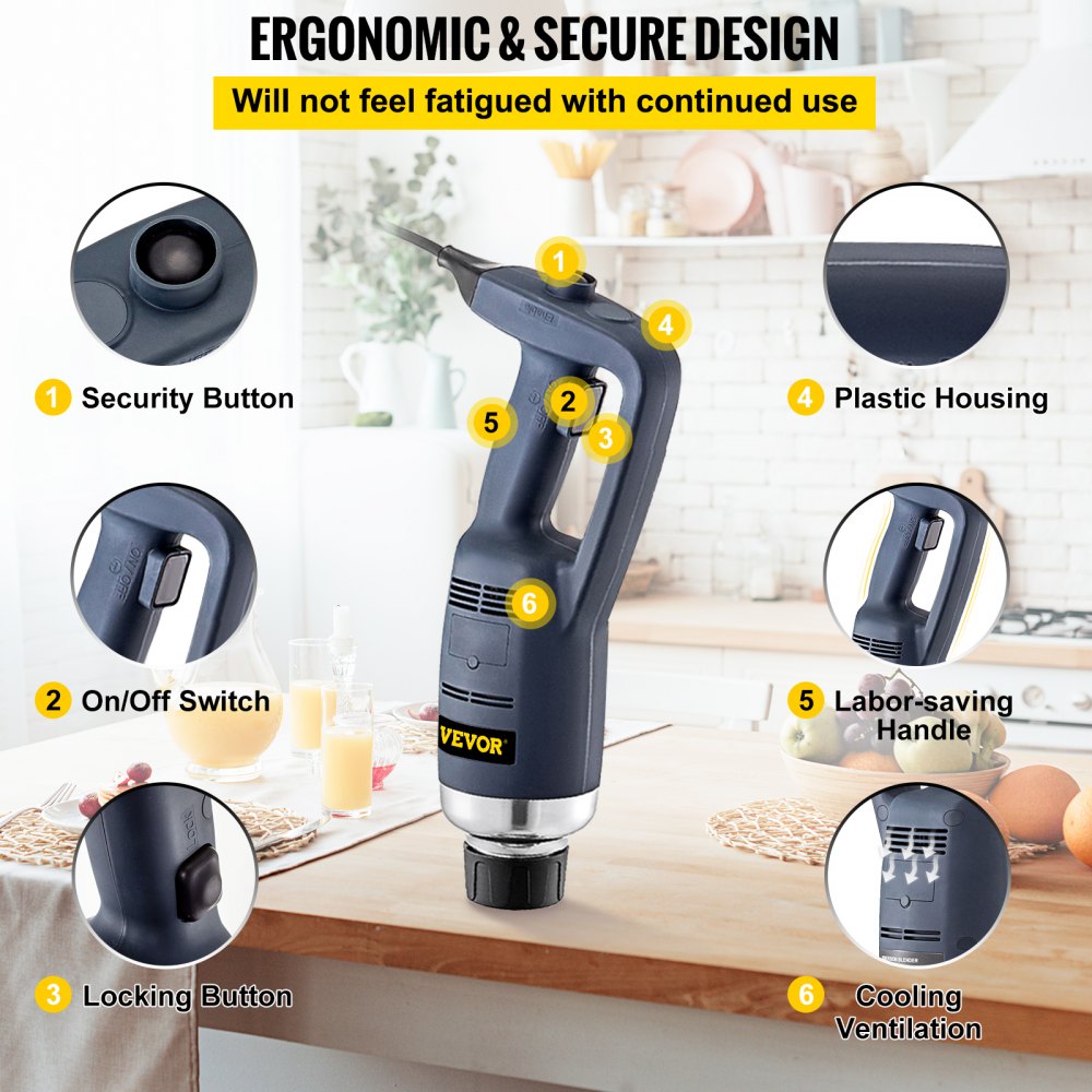 VEVOR Batidoras de Mano Profesional 350w Triturador Industrial de Cocina 4000-16000 RPM Licuadora de Inmersión Comercial de 14.5 Pulgadas de Velocidad Variable Más Profundamente 40cm (Azul)