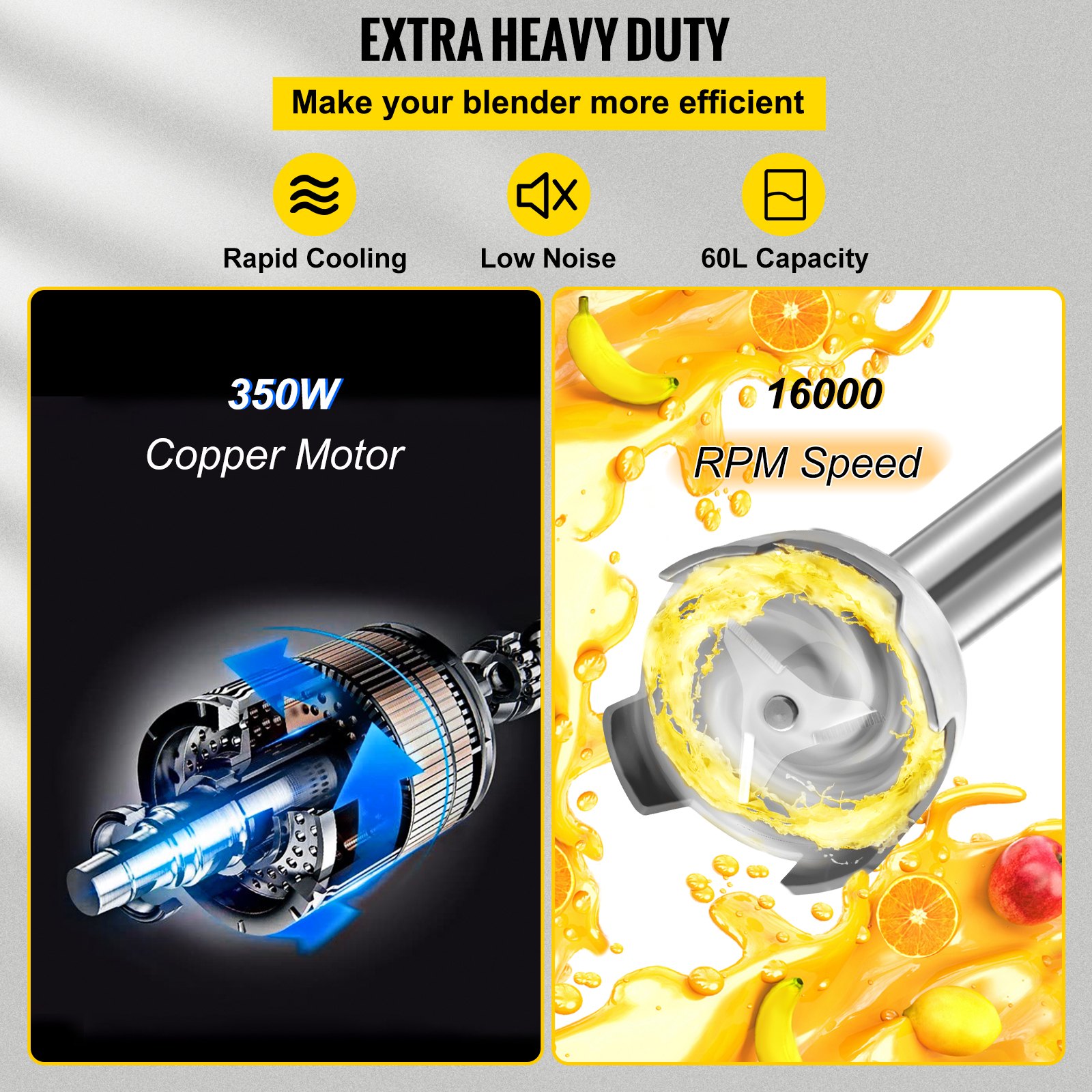 VEVOR Batidoras de Mano Profesional 350w Triturador Industrial de Cocina 4000-16000 RPM Licuadora de Inmersión Comercial de 14.5 Pulgadas de Velocidad Variable Más Profundamente 40cm (Azul)