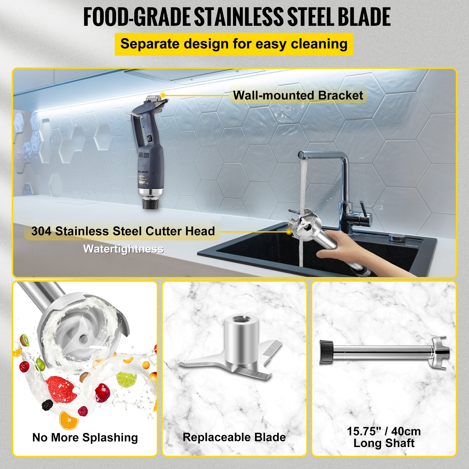 VEVOR Batidoras de Mano Profesional 350w Triturador Industrial de Cocina 4000-16000 RPM Licuadora de Inmersión Comercial de 14.5 Pulgadas de Velocidad Variable Más Profundamente 40cm (Azul)