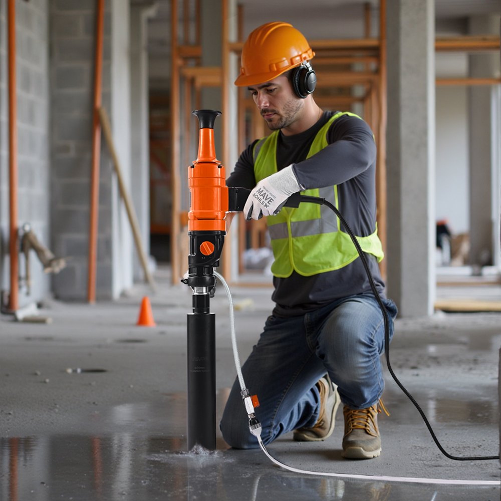 VEVOR Diamond Core Drilling Machine, 200 mm Drilling Diameter, Handheld Dry and Wet Concrete Core Drill Rig with 4 Drill Bits, 1000/2250 RPM 2-Speed, UNC1 1/4-7 Thread, for Concrete Brick Stone, 1500W