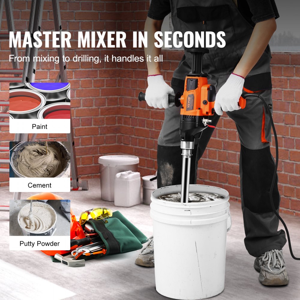 VEVOR Core Drilling Machine, Diamond Core Drilling Machine, 2-16 cm Drilling Diameter and Carrying Case, Robust Concrete Core Drill, 2000 W, Wet and Dry Use, for Drilling Concrete and Mixing Paint