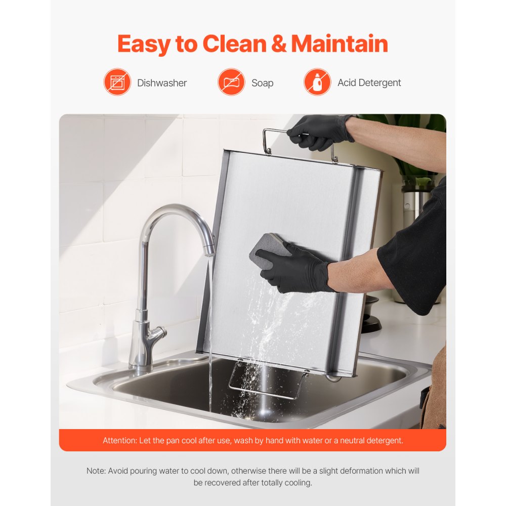 VEVOR Parrilla de Acero Inoxidable con Placa Rectangular Universal 425 x 270 mm con Superficie Plana, Plancha de Gas para Barbacoa, Utensilios de Cocina Portátiles con Asa, Color Acero Original