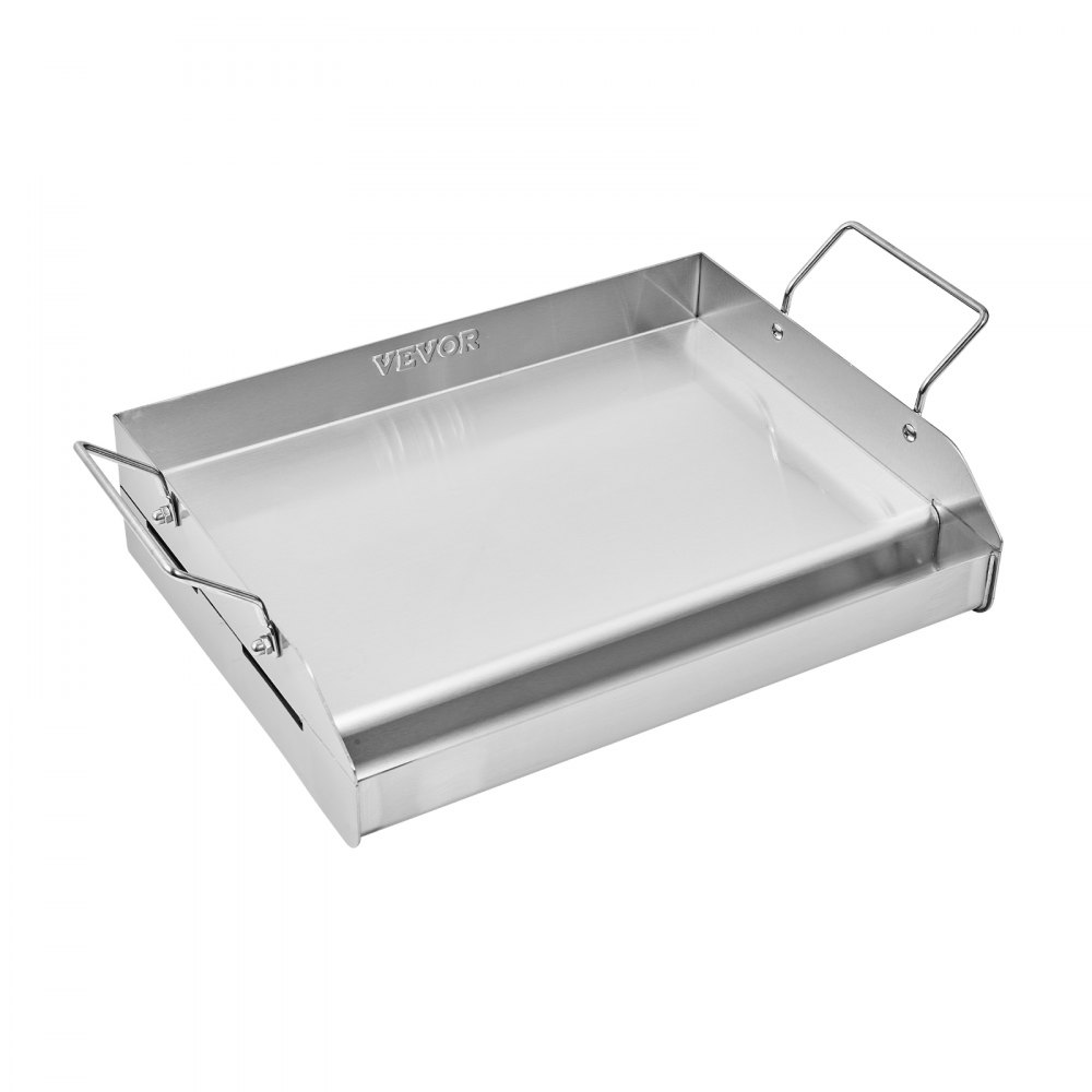 VEVOR Parrilla de Acero Inoxidable con Placa Rectangular Universal 425 x 270 mm con Superficie Plana, Plancha de Gas para Barbacoa, Utensilios de Cocina Portátiles con Asa, Color Acero Original