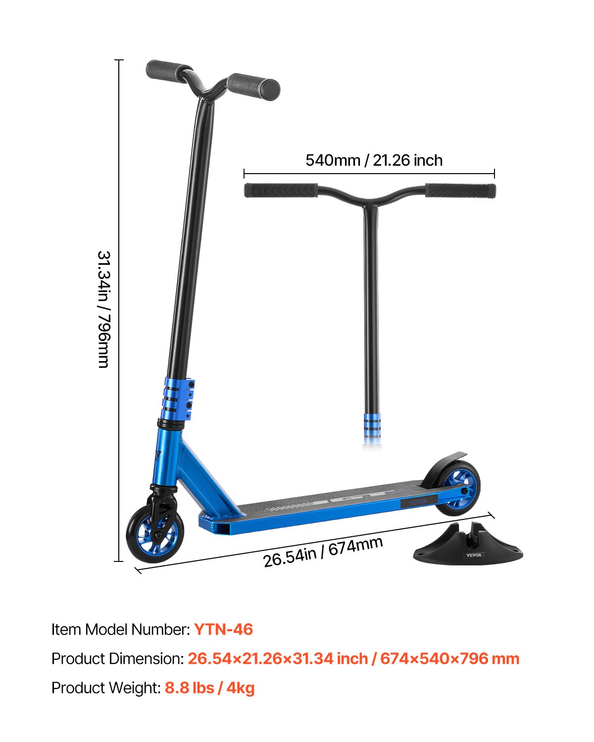 VEVOR Patinete Acrobático para Adolescentes de 9 a 11 Años Patinete de Trucos Ruedas de PU de 100 mm Patinete de Ciudad para Principiantes e Intermedios Plataforma de Aluminio Ligera de Doble Capa