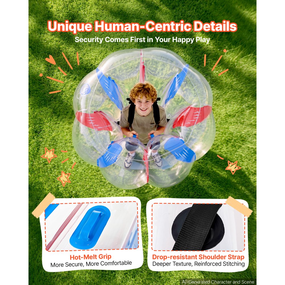 VEVOR Pelotas Inflables de Parachoques 0,9 m, de PVC, 2 Piezas, con Asas Integradas Termoselladas, Correas de Hombro, para Jardín, Camping, Parque, Césped y Juegos de Equipo al Aire Libre, Azul Rojo
