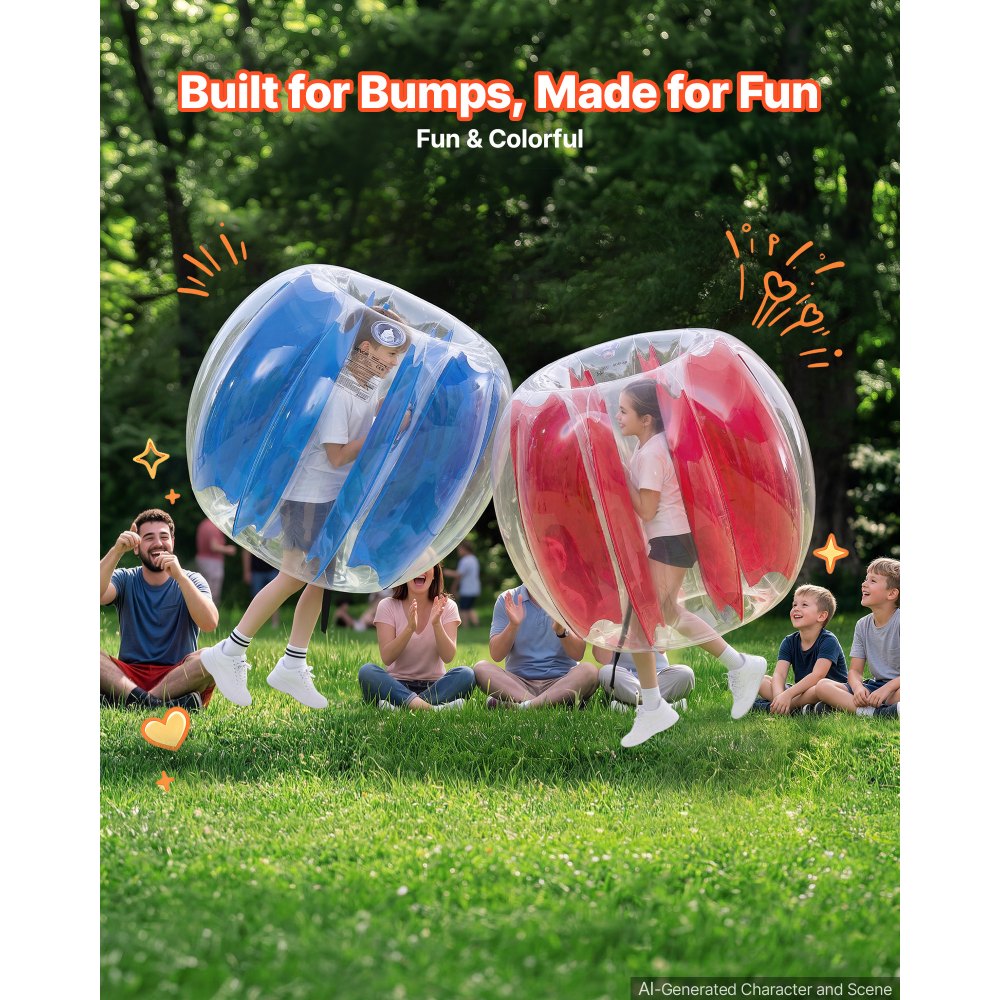 VEVOR Pelotas Inflables de Parachoques 2 Piezas 0,9 m de PVC, con Asas Integradas Termoselladas, Correas de Hombro, para Jardín, Camping, Parque, Césped y Juegos de Equipo al Aire Libre, Azul y Rojo