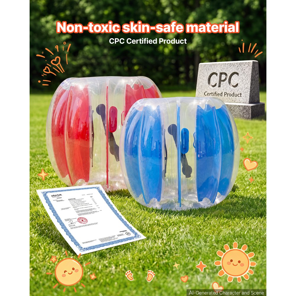 VEVOR Pelotas Inflables de Parachoques 2 Piezas 0,9 m de PVC, con Asas Integradas Termoselladas, Correas de Hombro, para Jardín, Camping, Parque, Césped y Juegos de Equipo al Aire Libre, Azul y Rojo