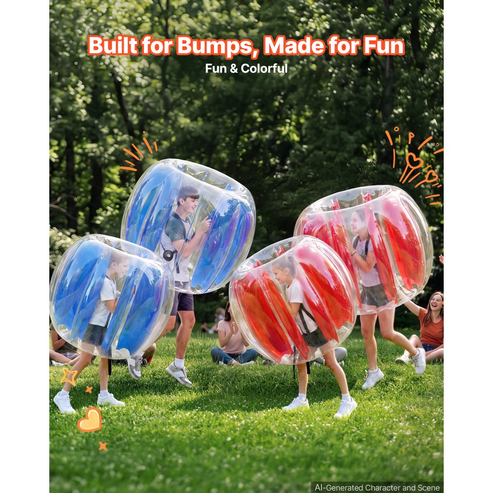 VEVOR Pelotas Inflables de Parachoques 4 Piezas, 0,9 m y 1,2 m, de PVC Engrosado, con Asas Integradas Termoselladas, para Jardín, Camping, Parque, Césped y Juegos de Equipo al Aire Libre, Azul y Rojo