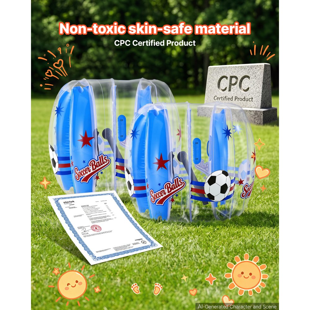 VEVOR Pelotas Inflables de Parachoques de 1,2 m, 2 Piezas, de PVC, con Asas Integradas Termoselladas, Correas de Hombro, para Jardín, Camping, Parque, Césped y Juegos de Equipo al Aire Libre, Azul