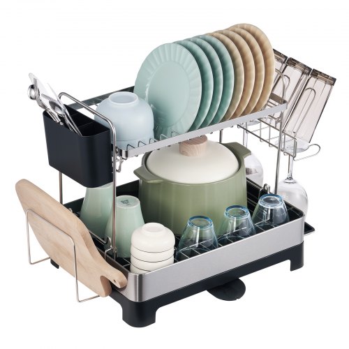 VEVOR Escurreplatos sobre Fregadero de 2 Niveles Escurridor de Platos de Acero Inoxidable y PP Estante de Secado de Platos 42x32x38,5cm con Bandeja de Escurrido Porta Utensilios Extraíble Caño de 360°