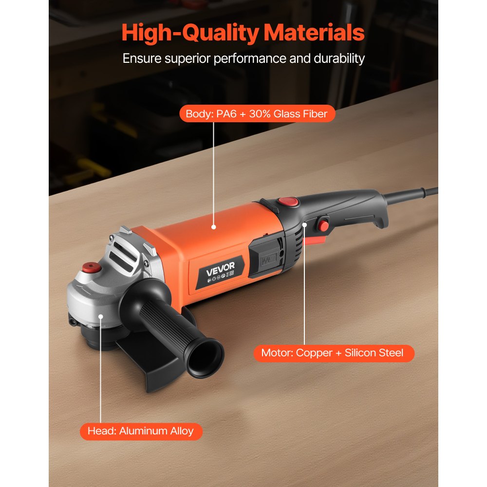 VEVOR Amoladora Angular Eléctrica, con Cable de 2 m, 8500 RPM, con Cubierta Antipolvo Ajustable, para Amolar, Cortar y Eliminar Óxido de Metal, Compatible con Disco 177,8 mm, 415 x 95 x 125 mm