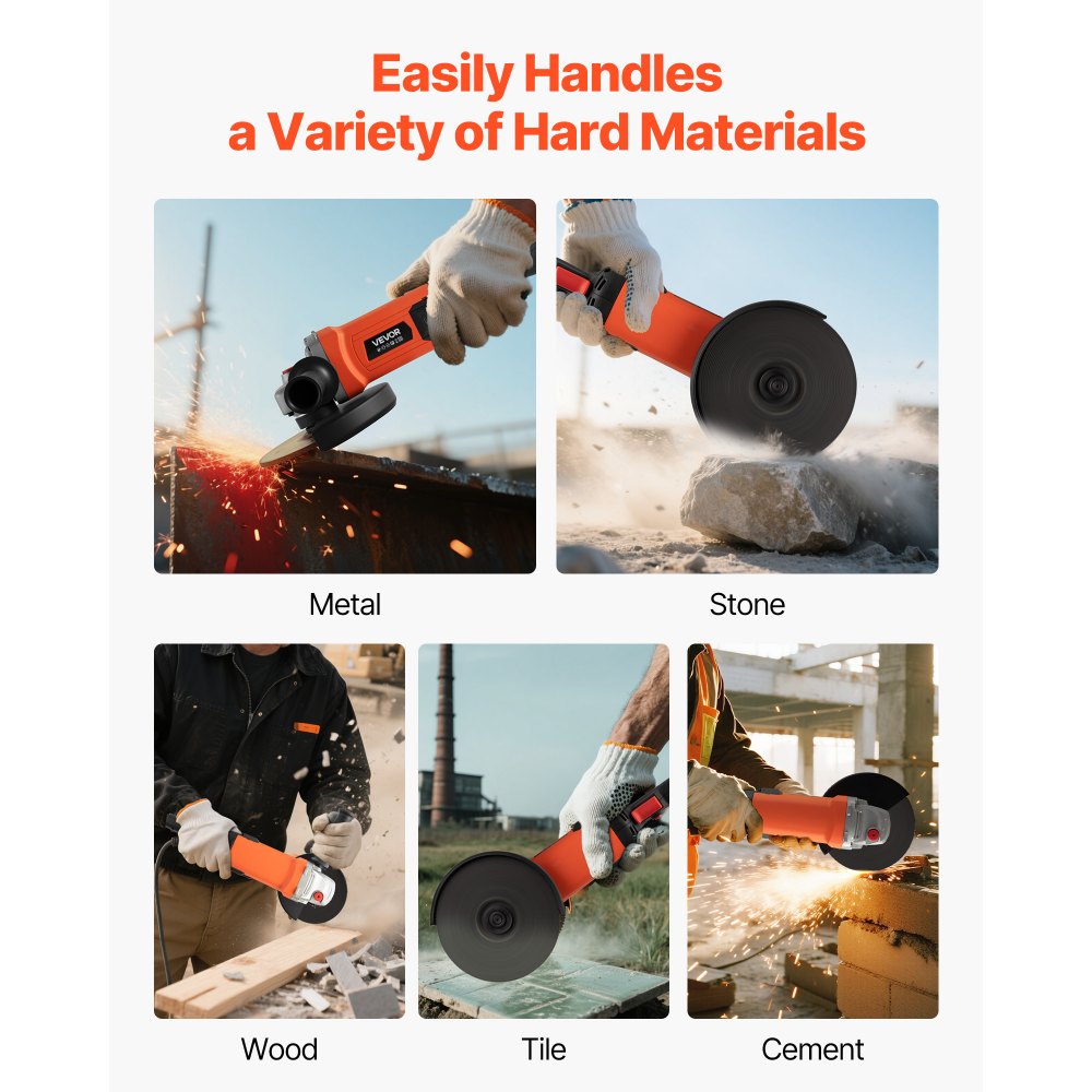 VEVOR Amoladora Angular Eléctrica, con Cable de 2 m, 8500 RPM, con Cubierta Antipolvo Ajustable, para Amolar, Cortar y Eliminar Óxido de Metal, Compatible con Disco 177,8 mm, 415 x 95 x 125 mm