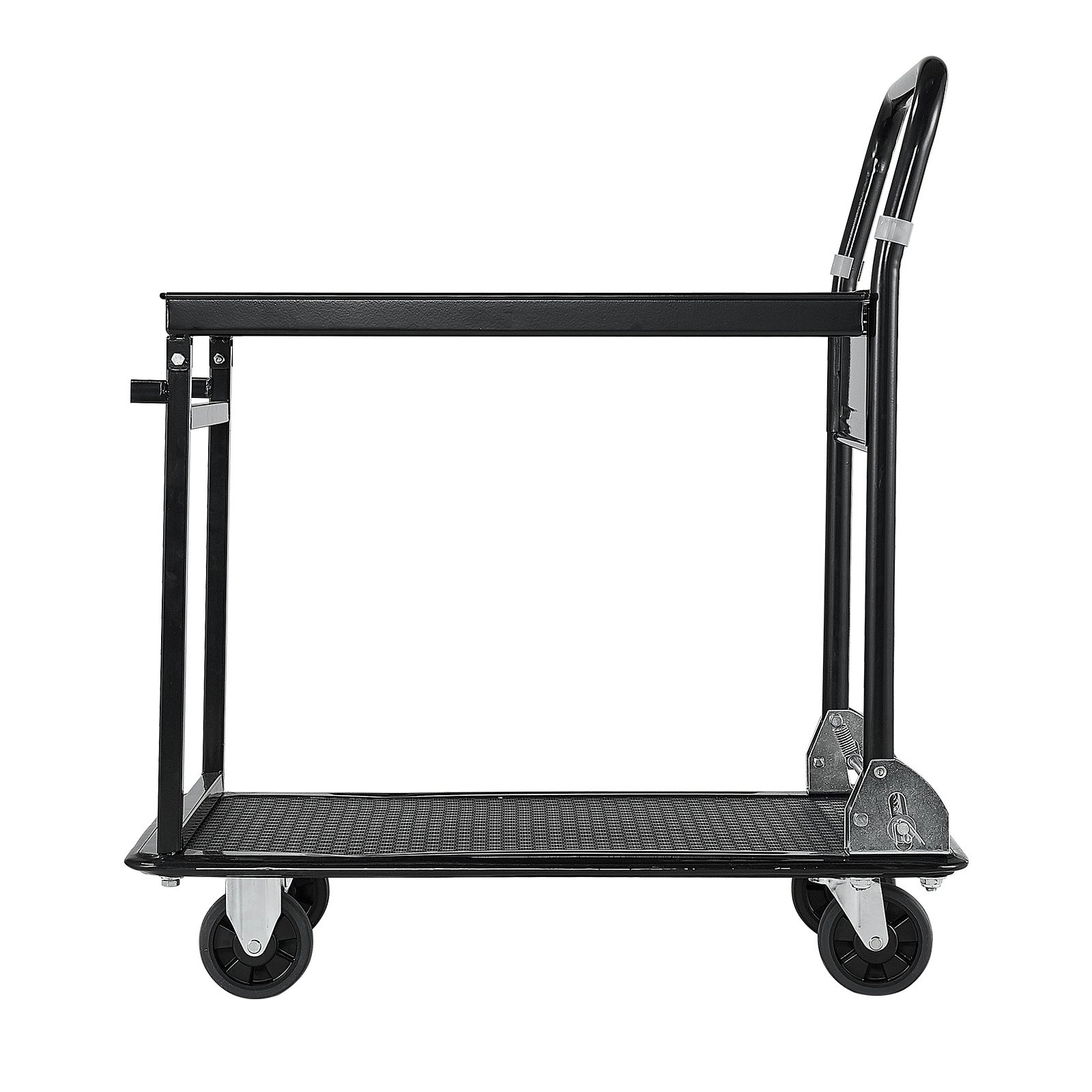VEVOR Carro Plataforma Plegable de 2 Niveles 73 x 47 cm, Carretilla de Transporte Carga de 317,51 kg, Carrito de Empuje con Plataforma con Ruedas de PU de 102 mm, para Tareas Domésticas, Almacén