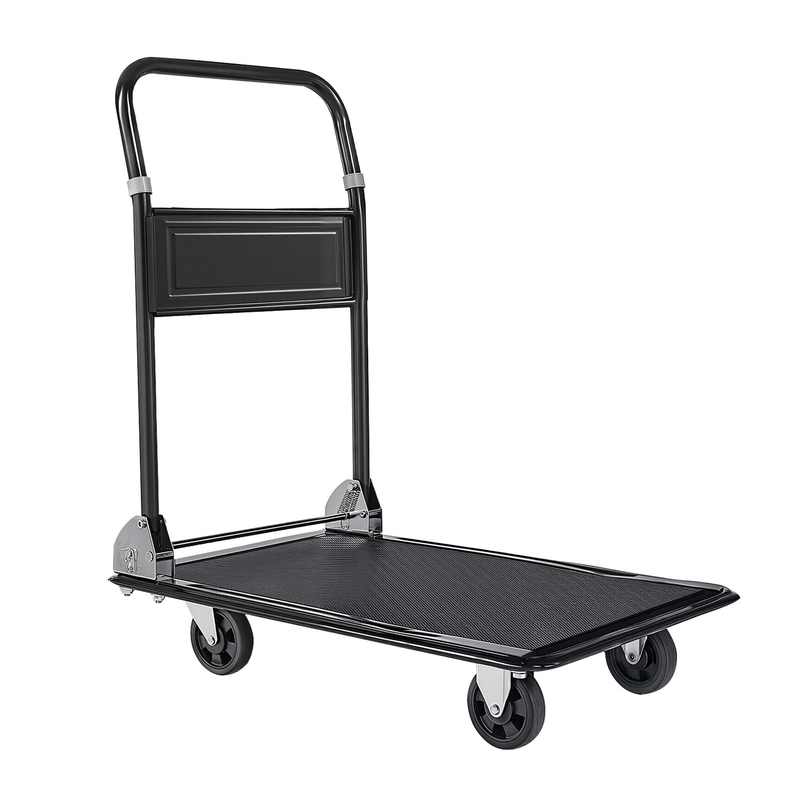 VEVOR Carro Plataforma Plegable de 2 Niveles 73 x 47 cm, Carretilla de Transporte Carga de 317,51 kg, Carrito de Empuje con Plataforma con Ruedas de PU de 102 mm, para Tareas Domésticas, Almacén