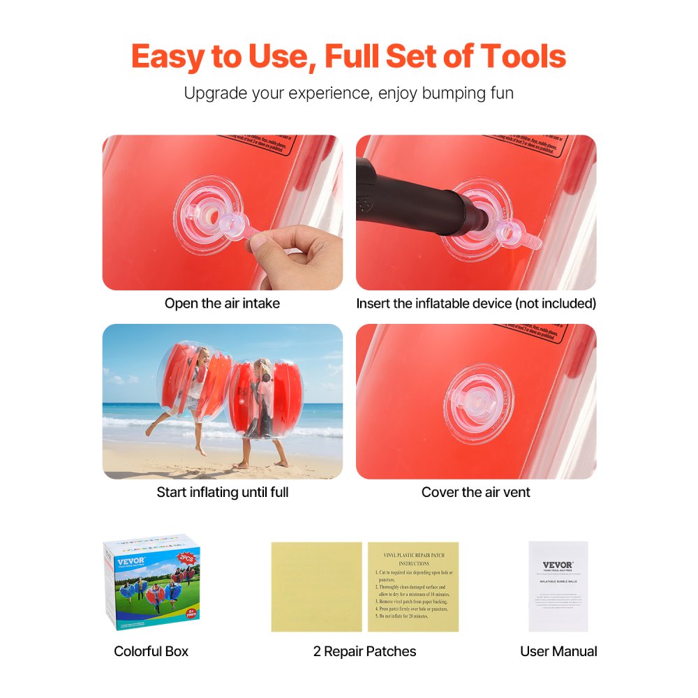 VEVOR 2 Pelotas de Parachoques Inflables, 0,9 m, Diseño de Sumo, Resistente y Grueso, de PVC, Ideal para Juegos de Equipo al Aire Libre, Parques Infantiles, con Rayas Rojas, 950 x 950 x 900 mm