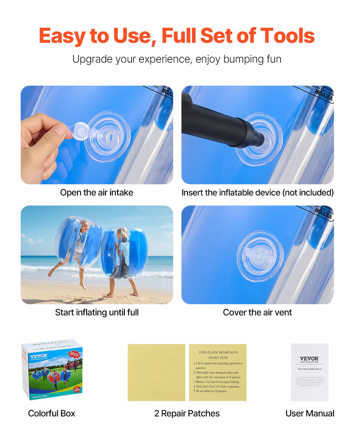 VEVOR 2 Pelotas de Parachoques Inflables, 0,9 m, Diseño de Sumo, Resistente y Grueso, de PVC, con Forma de Hámster Humano, para Juegos en Equipo al Aire Libre, Rayas Azules, 950 x 950 x 900 mm