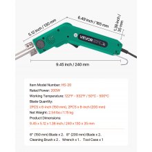 VEVOR Cortador de Espuma Eléctrico con Cuchillo Caliente 200 W, Cortadora Poliestireno 50 a 500 °C con Cuchillas de 150 mm y 200 mm para Tableros KT, Polietileno, Esponja, con Caja de Herramientas