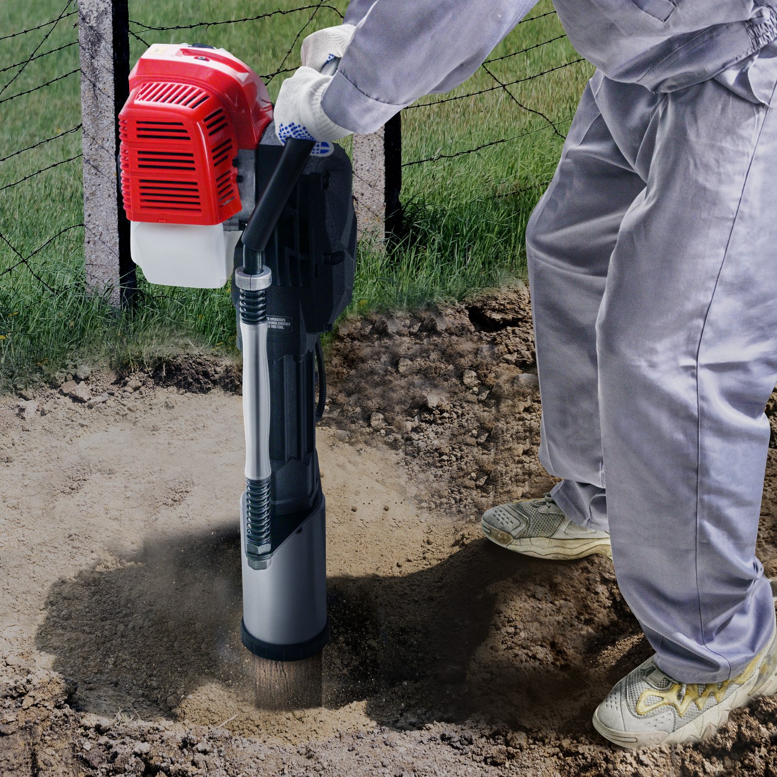 VEVOR 52cc Petrol-Powered T-Post Driver, Fence Driver with 2-Stroke Engine, Portable 1400W Post Driver with 3 Post Driving Heads (49/69/100 mm), for Farms, Ranch Fences, Road Improvements