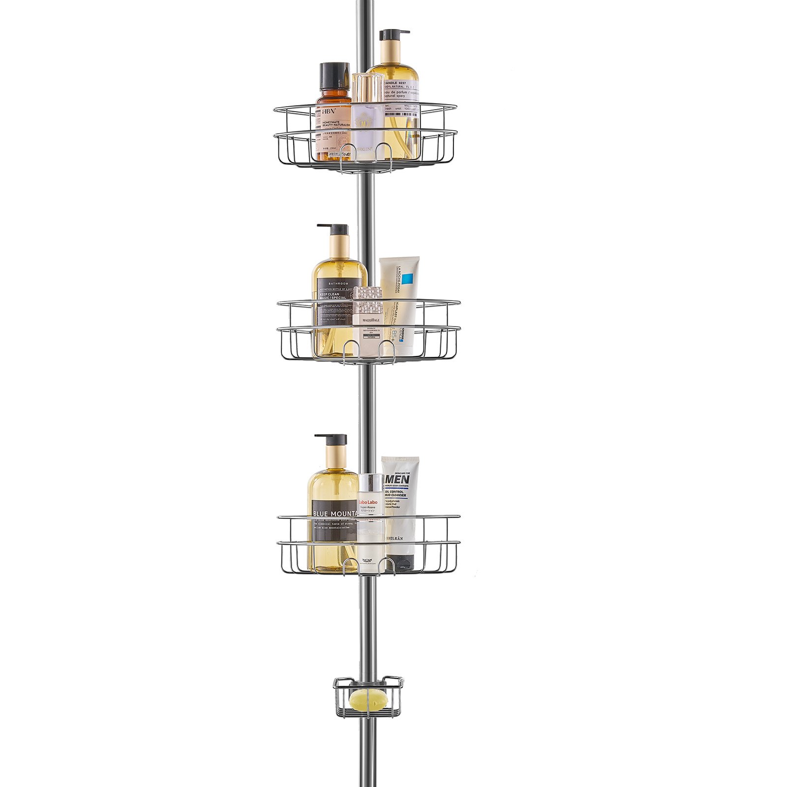 VEVOR Corner Shower Shelf, Shower Caddy, Corner Shower Shelf, 990-3175 mm High Tension Rod, Multifunctional Storage for the Shower with Strong, Load-Bearing Shelf, Suitable for Bathrooms and Washrooms