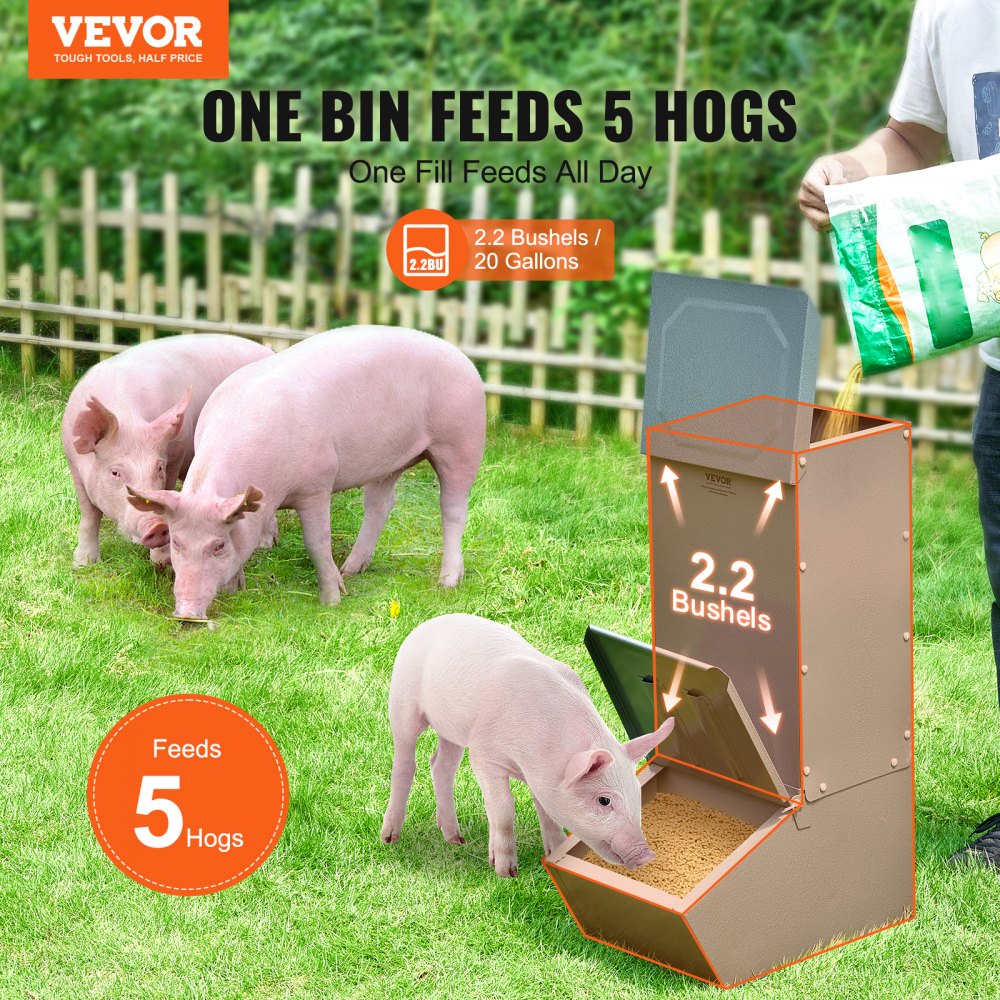 VEVOR Comedero para Cerdos de Capacidad de 90,92 L, Comedero para Cerdos de una Puerta, Comedero para Lechones de Acero Resistente, Comedero de Canaleta Multiusos para Alimentar hasta 5 Cerdos