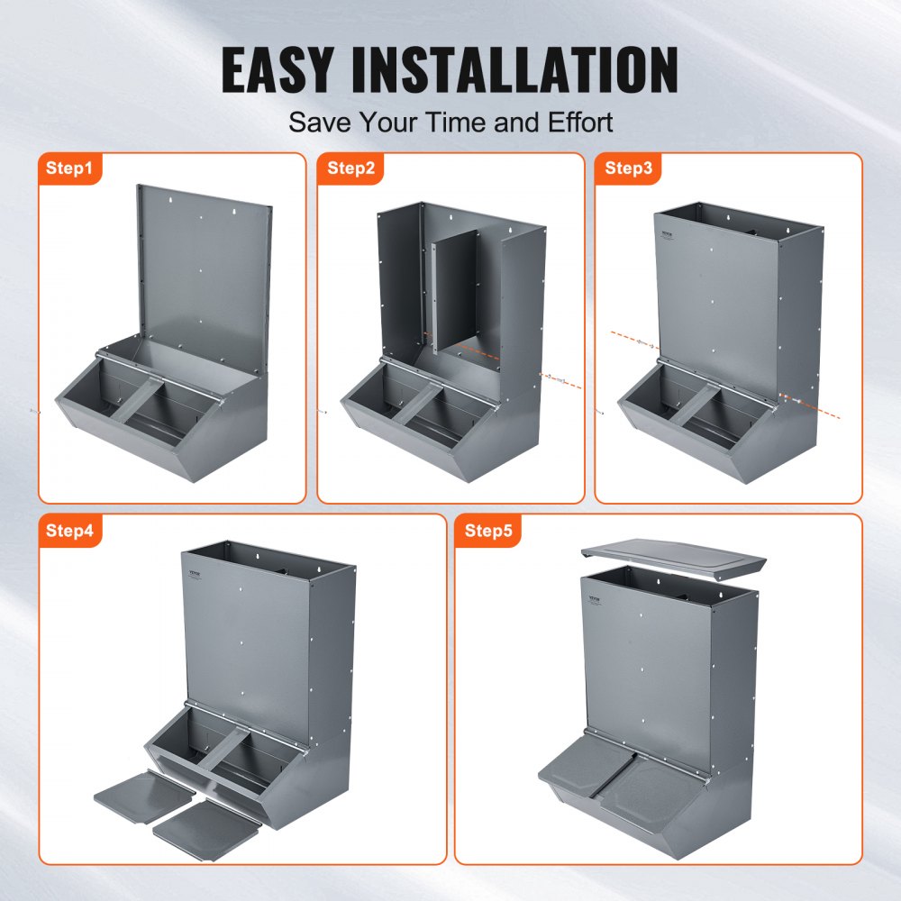 VEVOR Comedero para Cerdos de Capacidad de 90,92 L, Comedero para Cerdos de Doble Puerta, Comedero para Lechones de Acero Resistente, Comedero de Canaleta Multiusos para Alimentar hasta 8 Cerdos