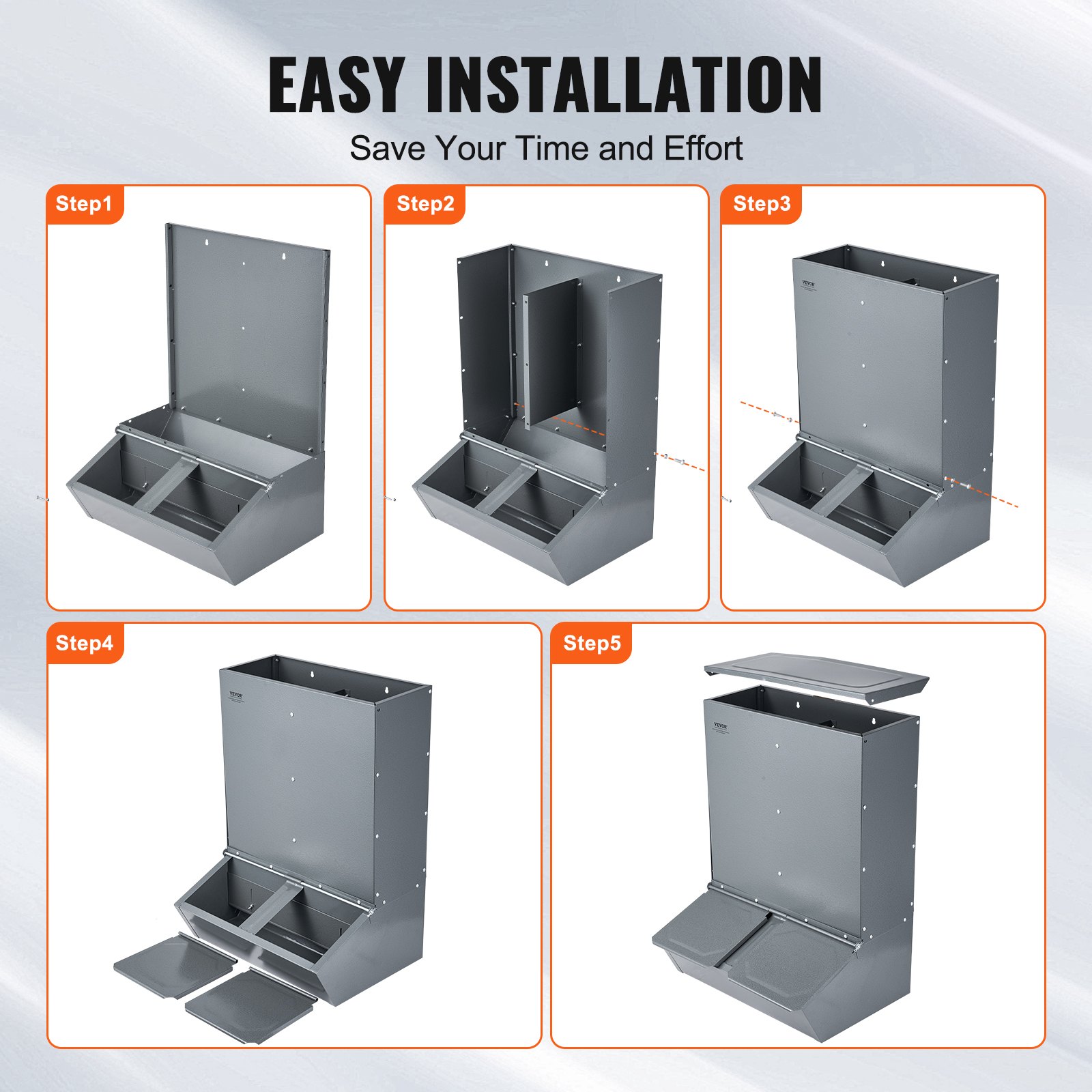 VEVOR Comedero para Cerdos de Capacidad de 90,92 L, Comedero para Cerdos de Doble Puerta, Comedero para Lechones de Acero Resistente, Comedero de Canaleta Multiusos para Alimentar hasta 8 Cerdos