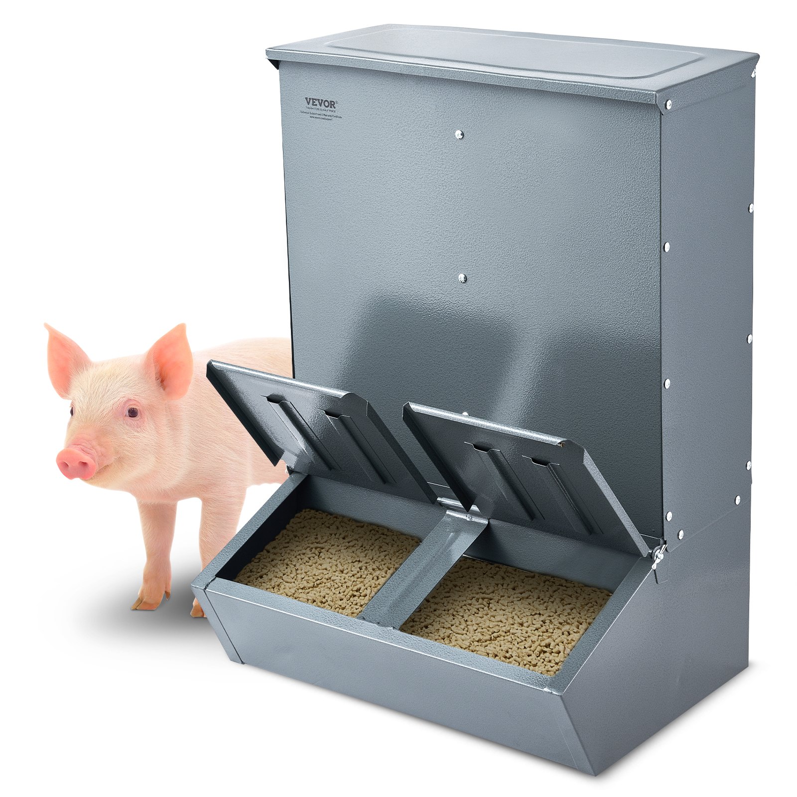 VEVOR Comedero para Cerdos de Capacidad de 90,92 L, Comedero para Cerdos de Doble Puerta, Comedero para Lechones de Acero Resistente, Comedero de Canaleta Multiusos para Alimentar hasta 8 Cerdos