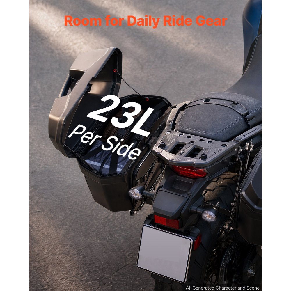VEVOR Baúles para Moto 23 L x 2, Maletas Laterales para Motocicleta de ABS, Universales, Impermeables, Desmontables, para Lado Izquierdo y Derecho, con Control de Bloqueo de 3 Modos, Carcasa Duradera