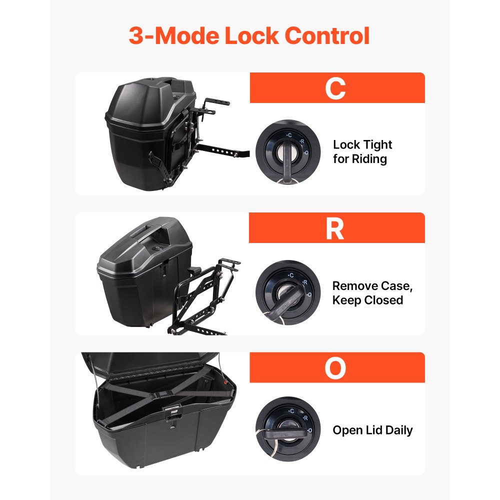 VEVOR Baúles para Moto 23 L x 2, Maletas Laterales para Motocicleta de ABS, Universales, Impermeables, Desmontables, para Lado Izquierdo y Derecho, con Control de Bloqueo de 3 Modos, Carcasa Duradera