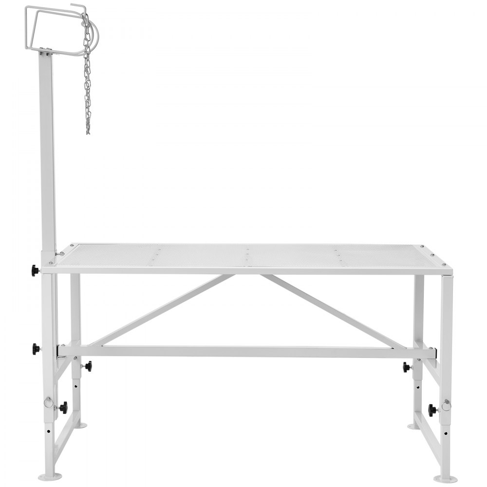 VEVOR Soporte para cabras y ovejas, soporte para ganado de 47 x 23 pulgadas, soporte de metal para ordeño y esquila de ganado de 21 a 33 pulgadas de altura ajustable, con tocado y bucle para la nariz, peso de carga de 500 libras, blanco