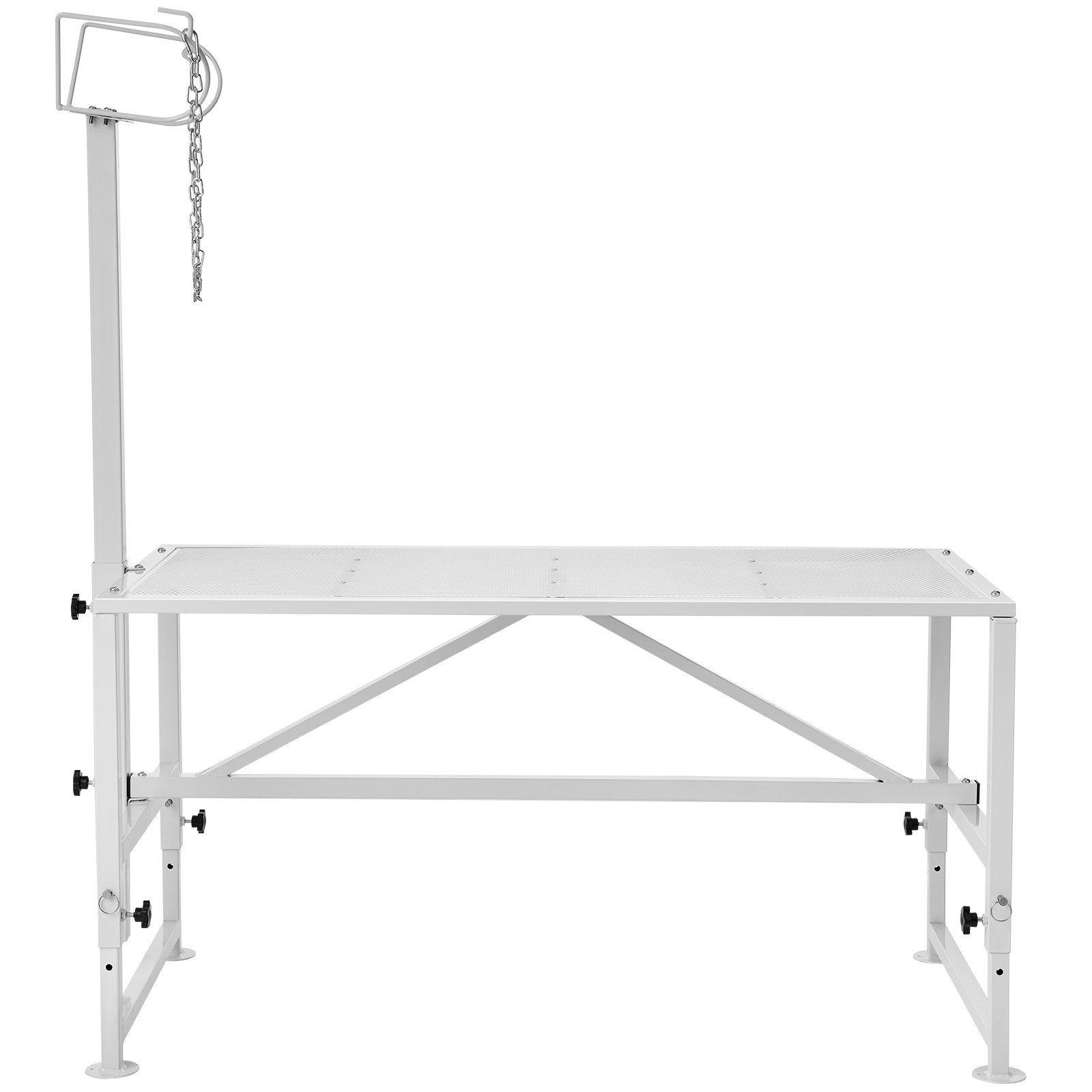 VEVOR Soporte para cabras y ovejas, soporte para ganado de 47 x 23 pulgadas, soporte de metal para ordeño y esquila de ganado de 21 a 33 pulgadas de altura ajustable, con tocado y bucle para la nariz, peso de carga de 500 libras, blanco
