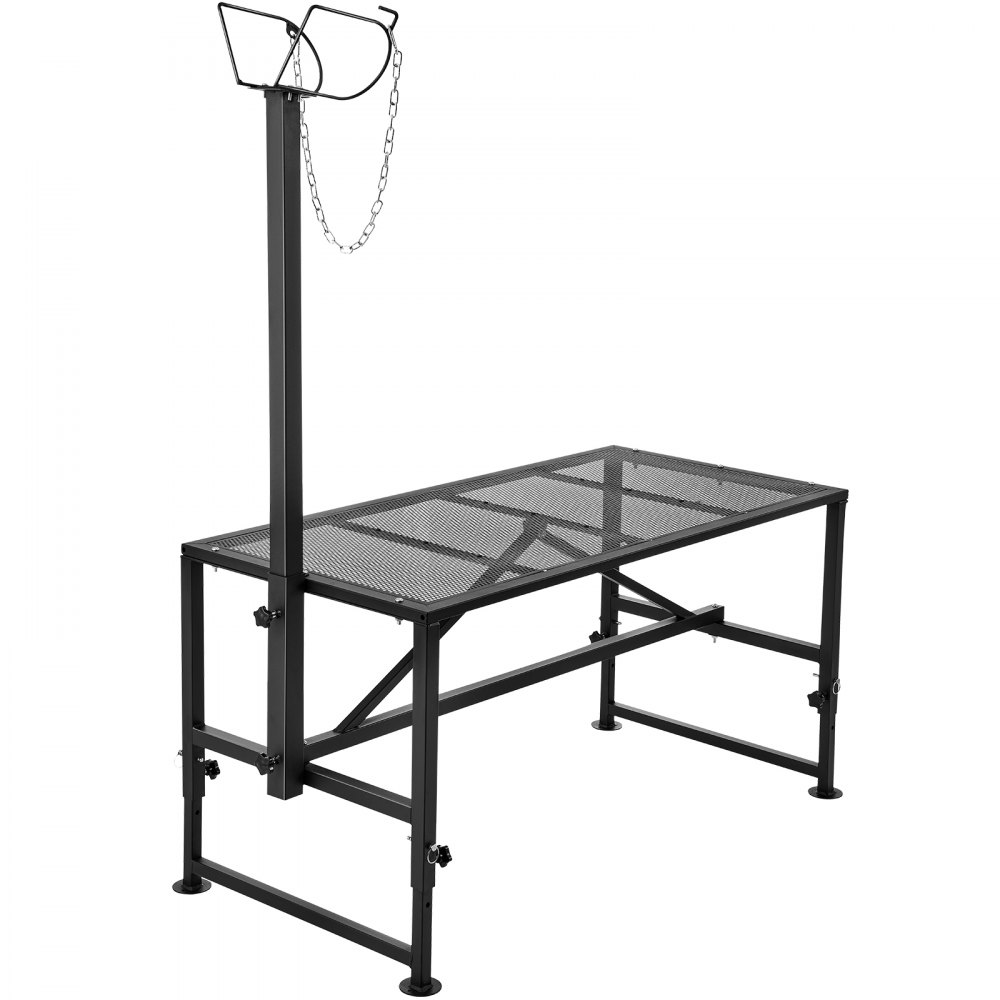 VEVOR Soporte para cabras y ovejas, soporte para ganado de 51 x 23 pulgadas, soporte de metal para ordeño y esquila de ganado, altura ajustable de 21 a 33 pulgadas, con tocado y bucle para la nariz, peso de carga de 500 libras, negro