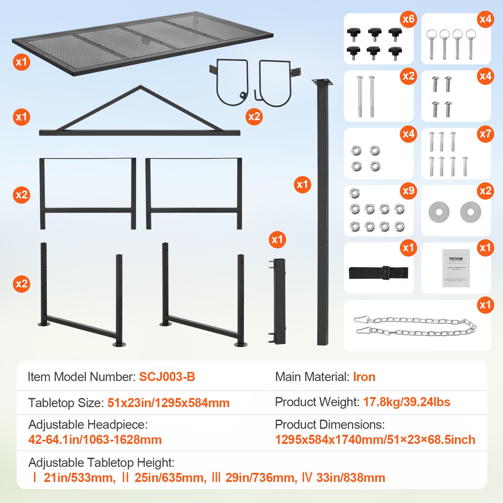 VEVOR Soporte para cabras y ovejas, soporte para ganado de 51 x 23 pulgadas, soporte de metal para ordeño y esquila de ganado, altura ajustable de 21 a 33 pulgadas, con tocado y bucle para la nariz, peso de carga de 500 libras, negro