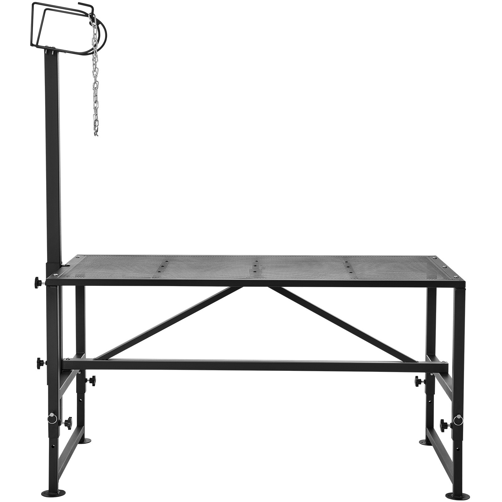 VEVOR Soporte para cabras y ovejas, soporte para ganado de 51 x 23 pulgadas, soporte de metal para ordeño y esquila de ganado, altura ajustable de 21 a 33 pulgadas, con tocado y bucle para la nariz, peso de carga de 500 libras, negro