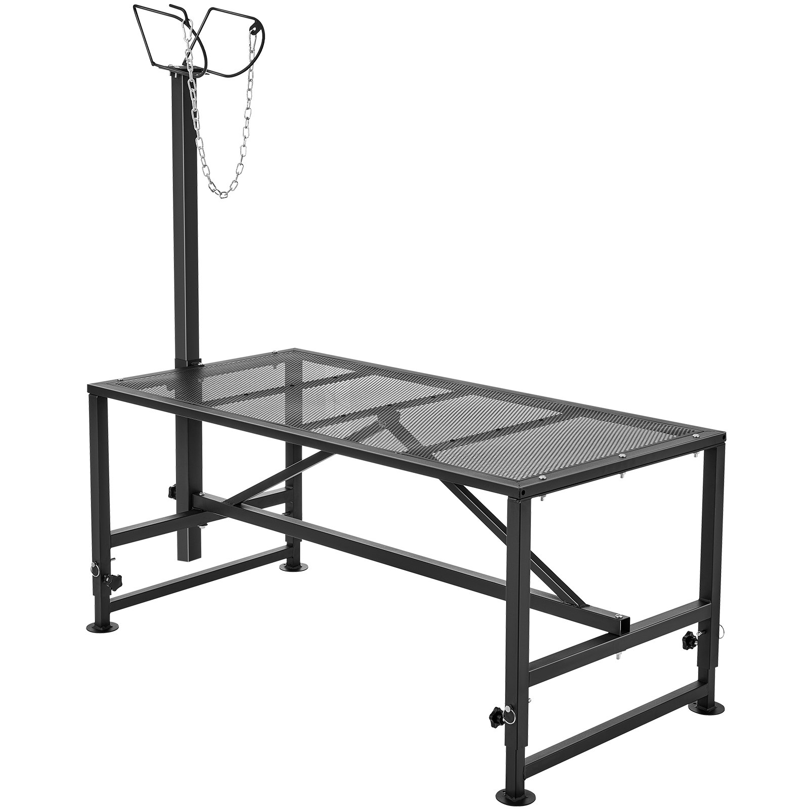 VEVOR Soporte para cabras y ovejas, soporte para ganado de 51 x 23 pulgadas, soporte de metal para ordeño y esquila de ganado, altura ajustable de 21 a 33 pulgadas, con tocado y bucle para la nariz, peso de carga de 500 libras, negro