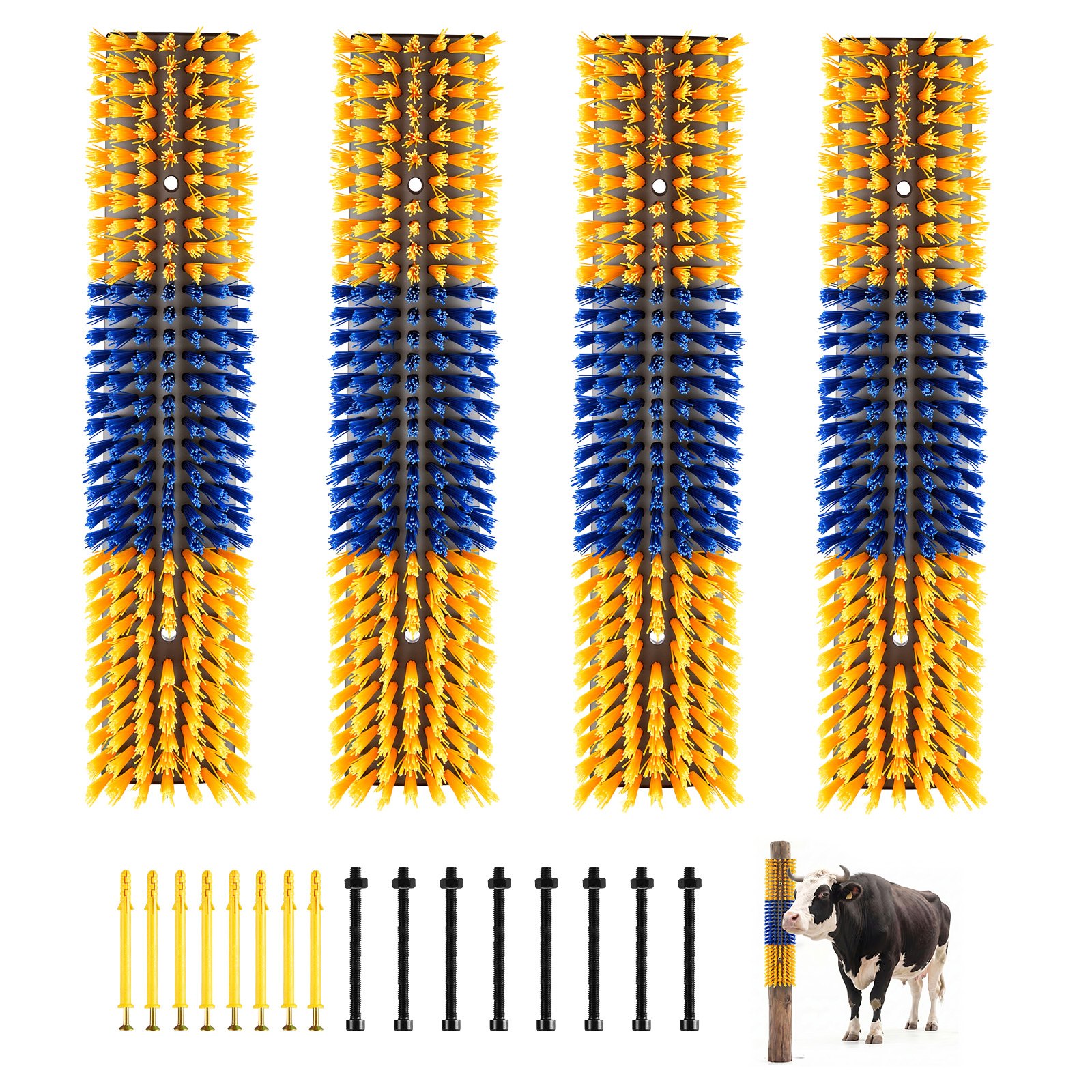 VEVOR Cepillo Rascador para Ganado, Paquete de 4 Unidades, Raspador de 430 x 100 mm, Cepillo de Masaje para Aliviar la Picazón de la Espalda, para Caballos Vacas Ovejas Cerdos, Color Azul y Amarillo