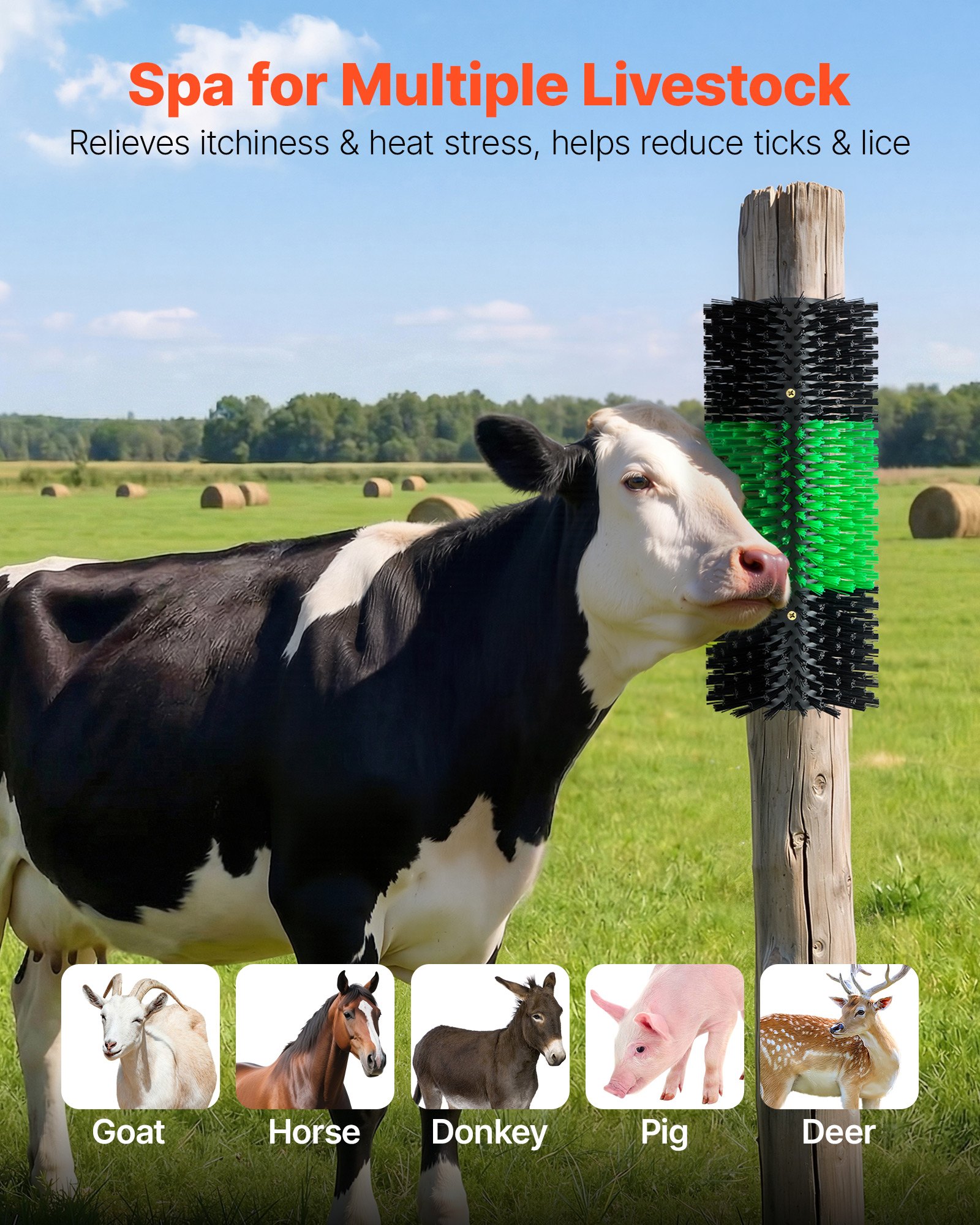 VEVOR Cepillo Rascador para Ganado, Paquete de 2 Unidades, 430 x 190 mm, Cepillo de Masaje para Vacas Caballos Ovejas, Tornillos Incluidos, Raspador para Ganadería Campos Granjas, Color Verde y Negro