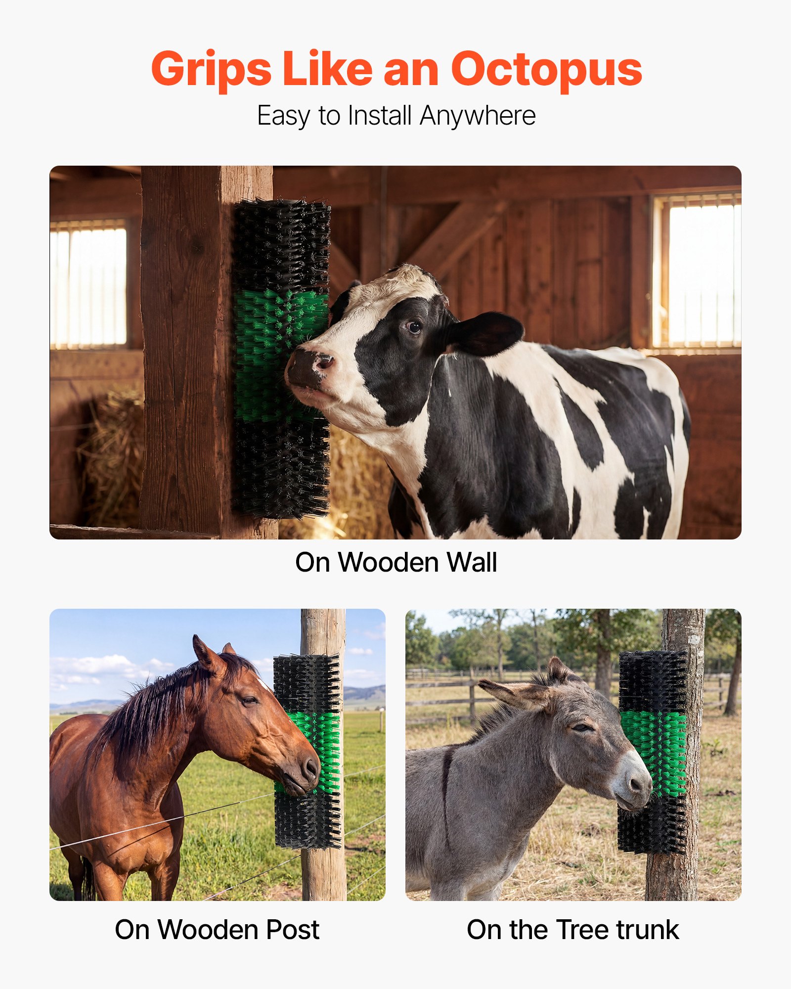 VEVOR Cepillo Rascador para Ganado, Paquete de 2 Unidades, 430 x 190 mm, Cepillo de Masaje para Vacas Caballos Ovejas, Tornillos Incluidos, Raspador para Ganadería Campos Granjas, Color Verde y Negro